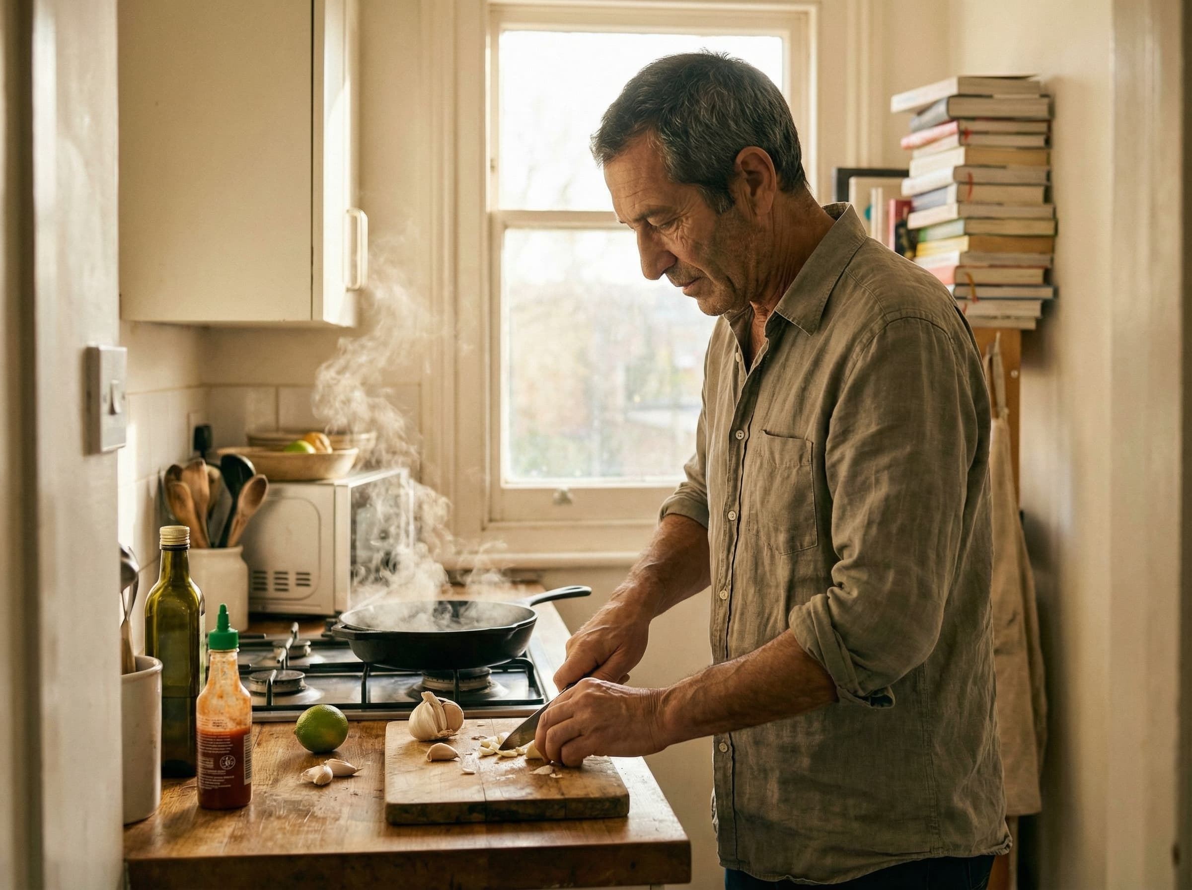 Alfonso cooking in his east London kitchen